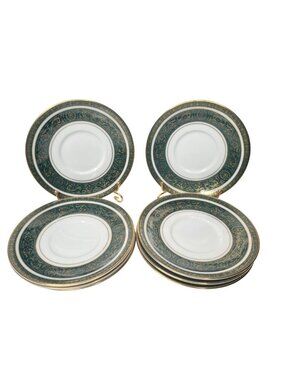 Royal Doulton Vanborough 5" Saucers Forest Green & Gold Border H.4992